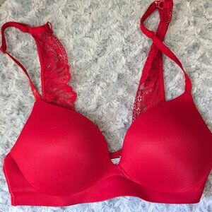 Victoria’s Secret Very Sexy No Wire Bra 34C Red Lace Back Convertible